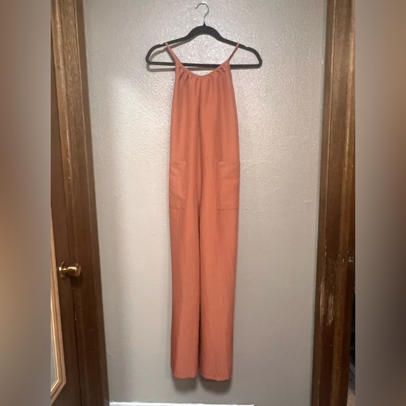 Women's Lightweight Waffle Weave Oversized Rust Jumpsuit / Onesie Boho Vacation - Picture 2 of 7